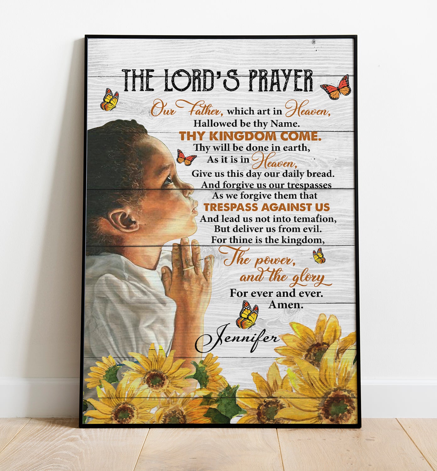 Personalized Framed Lord's Prayer for Boys Wall Poster Scripture Prayer God Christian African American