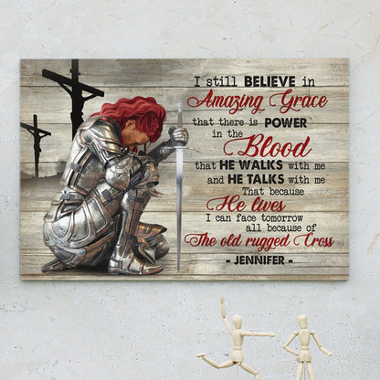 Personalized Woman Warrior of God I still believe in Amazing Grace Jesus Canvas