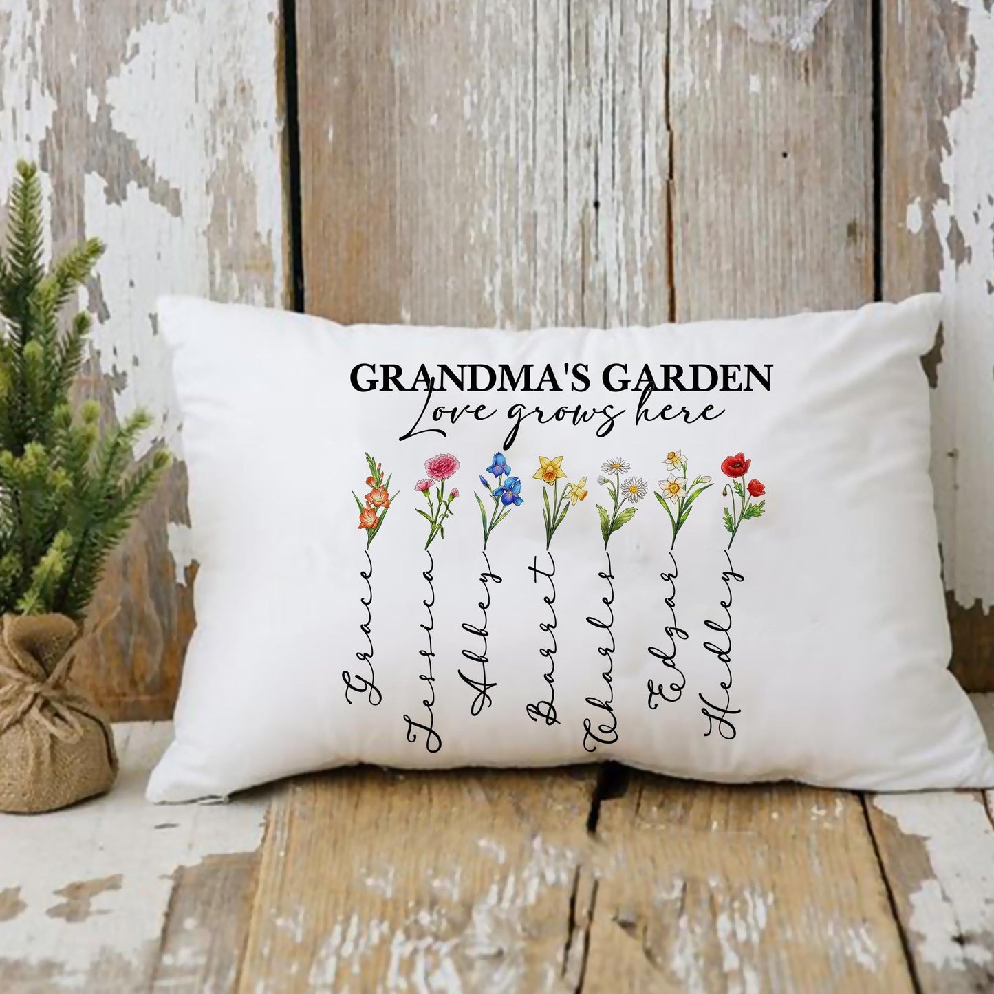 Personalized Family Birth Month Flowers, Grandma Birth Flower Pillow