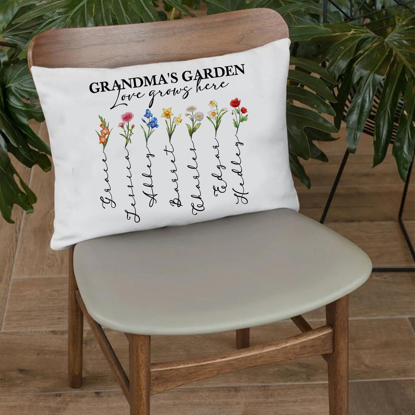 Personalized Family Birth Month Flowers, Grandma Birth Flower Pillow