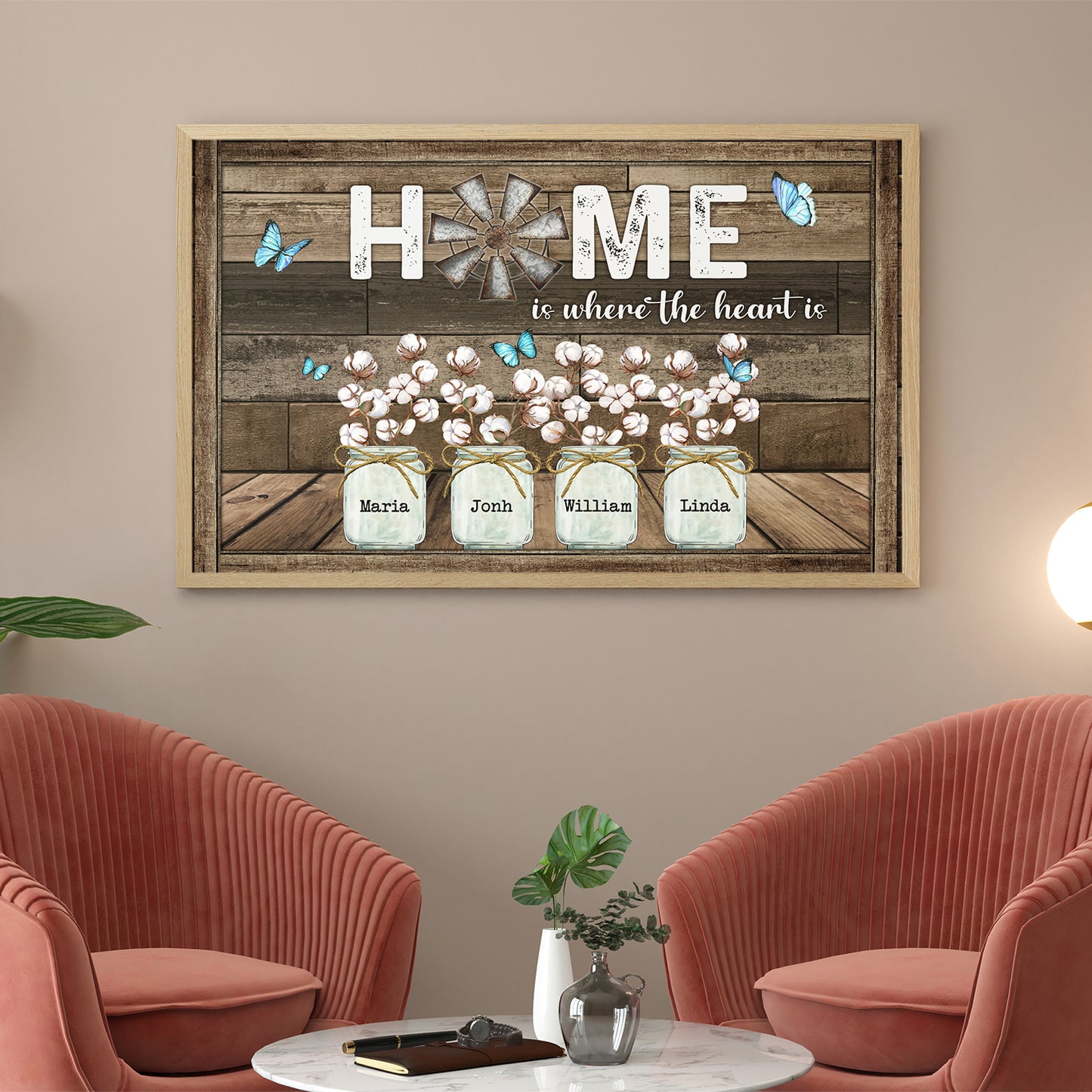 Personalized Family Gifts Home Is Where The Heart Is Butterfly Cotton Flower Poster