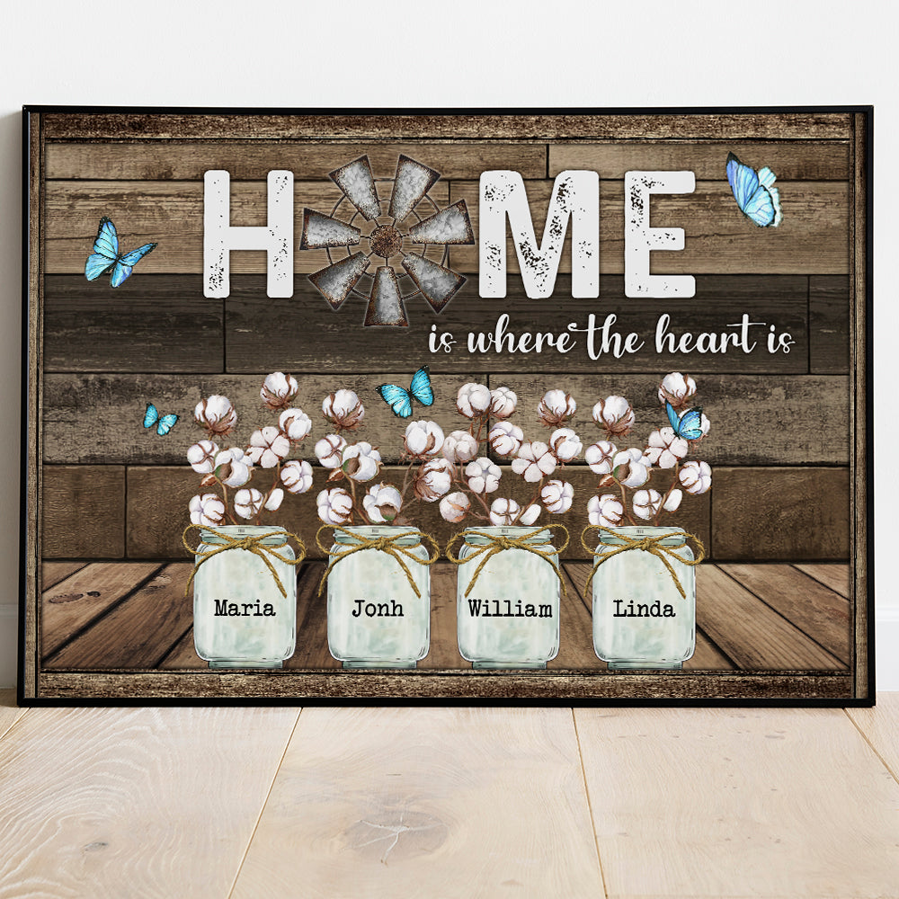 Personalized Family Gifts Home Is Where The Heart Is Butterfly Cotton Flower Poster