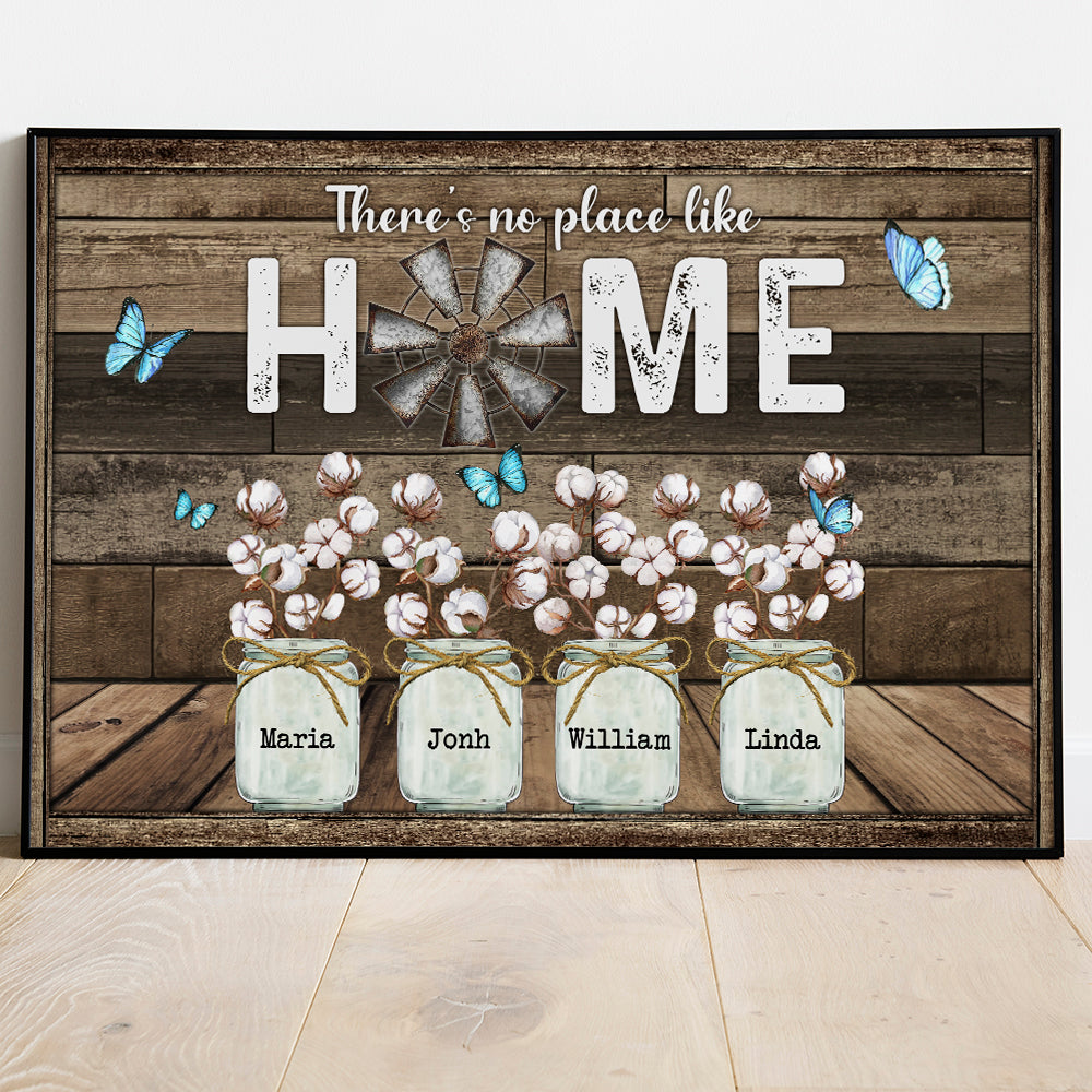 Personalized Family Gifts There's No Place Like Home Butterfly Cotton Flower Poster