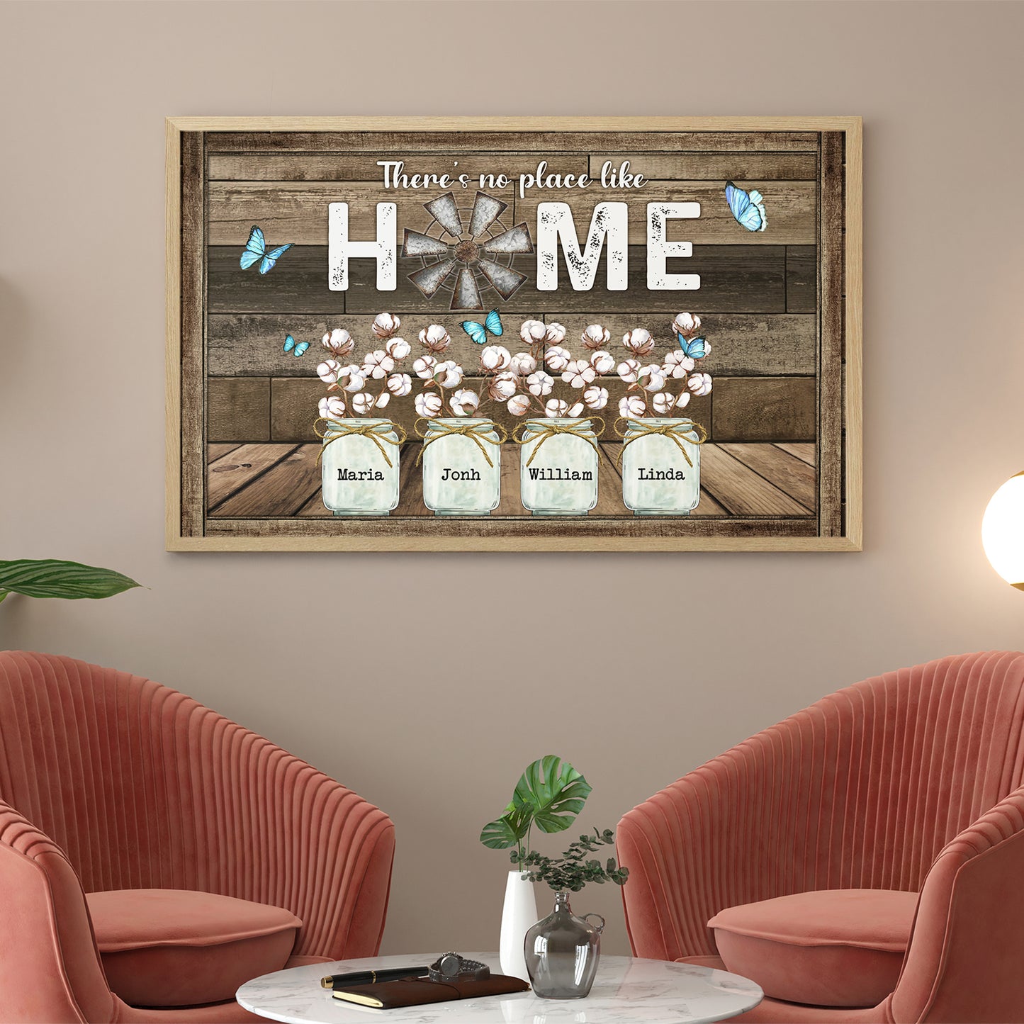 Personalized Family Gifts There's No Place Like Home Butterfly Cotton Flower Poster