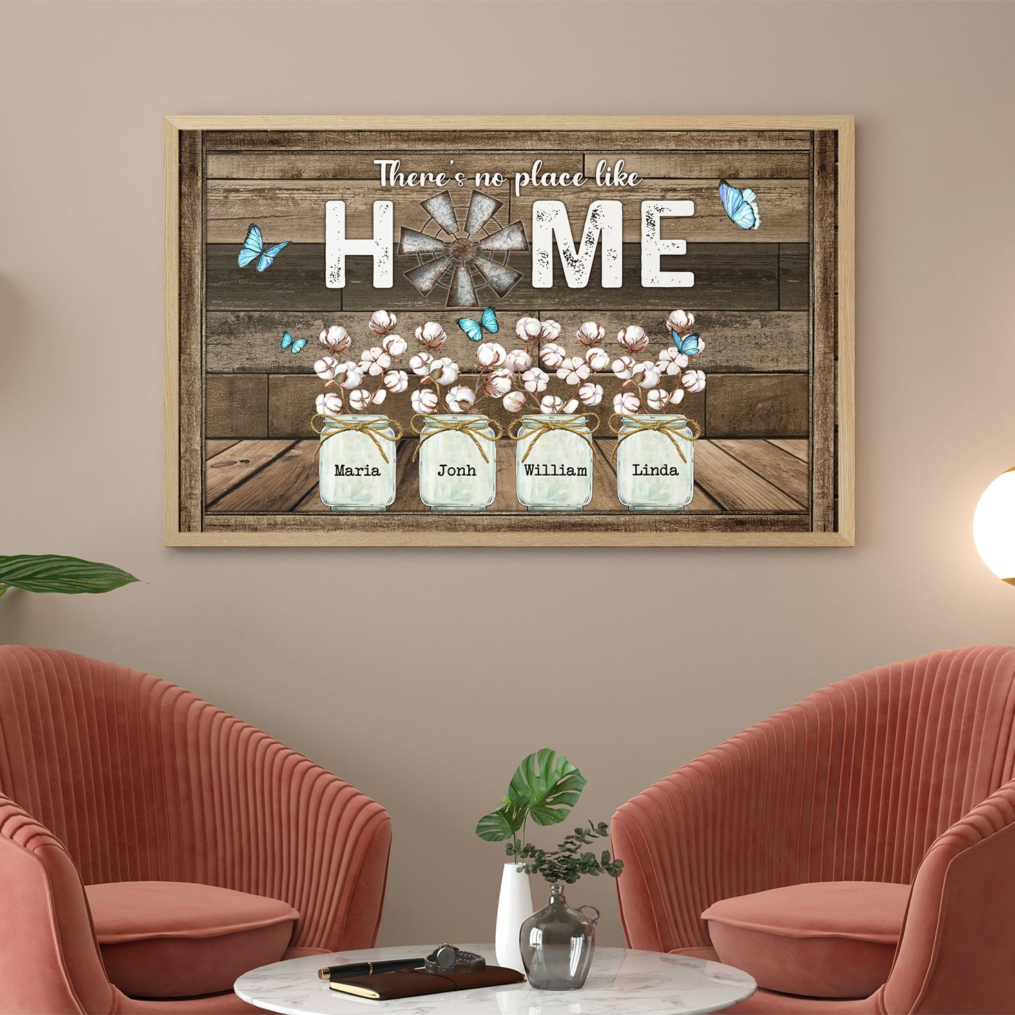 Personalized Family Gifts There's No Place Like Home Butterfly Cotton Flower Poster