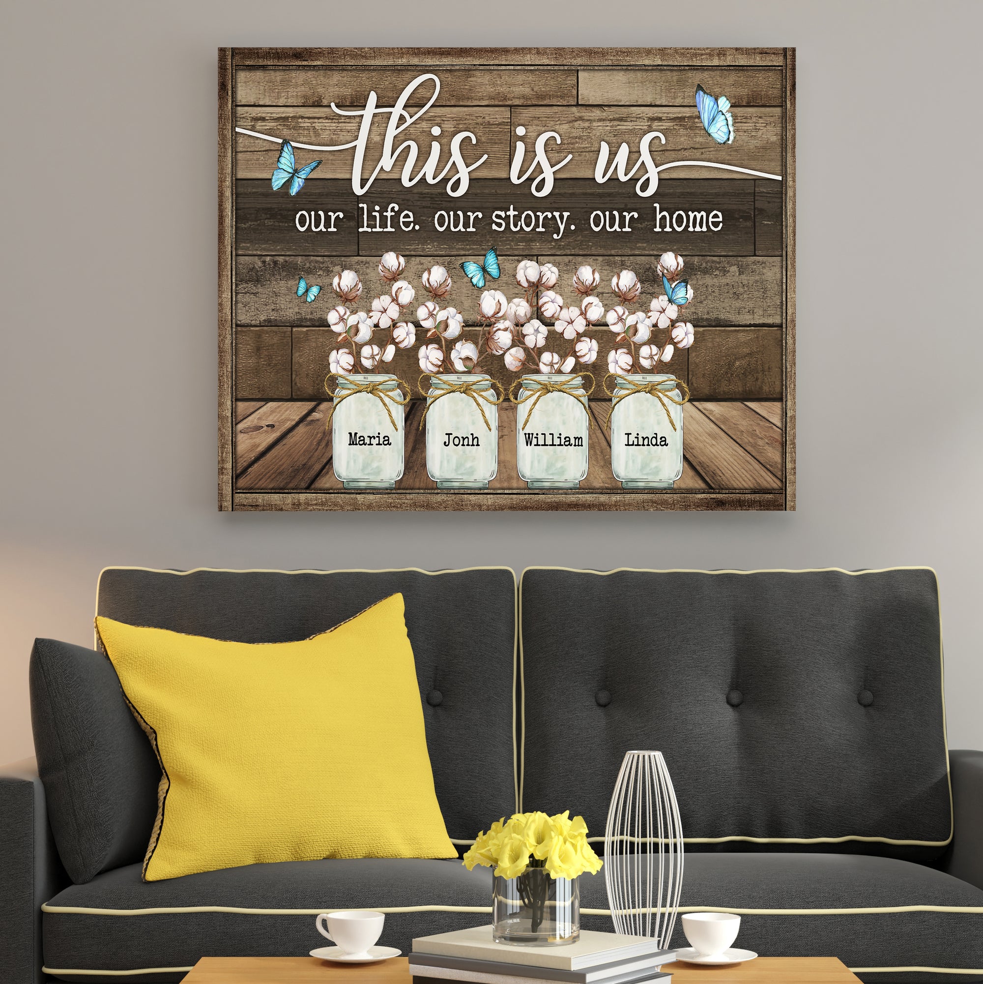 Personalized Family Gifts This Is Us Our Story Our Home Butterfly Cotton Flower Canvas