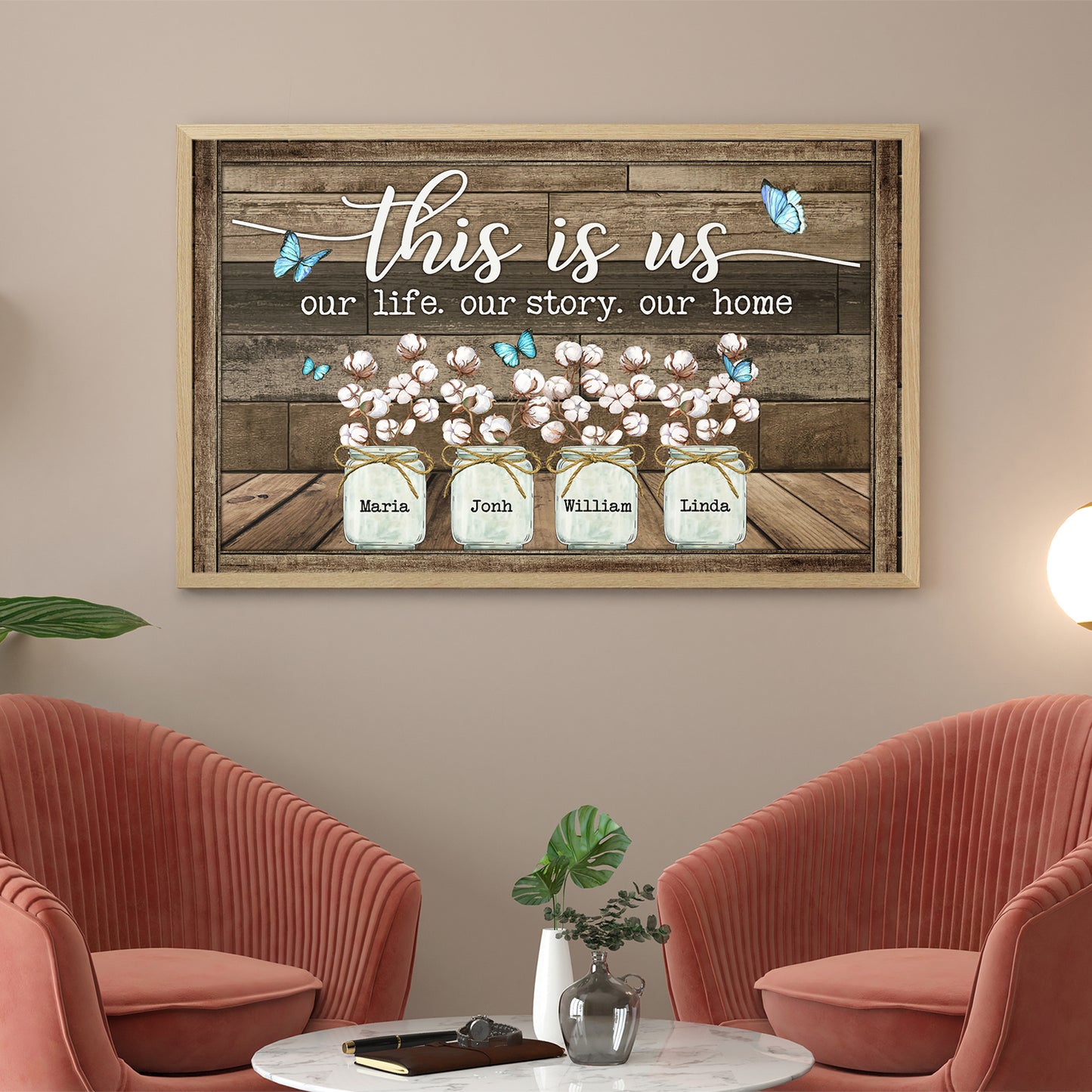 Personalized Family Gifts This Is Us Our Story Our Home Butterfly Cotton Flower Poster