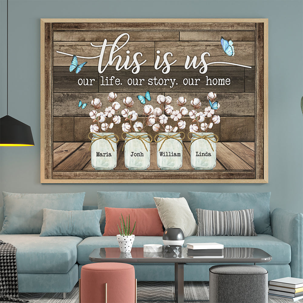 Personalized Family Gifts This Is Us Our Story Our Home Butterfly Cotton Flower Poster