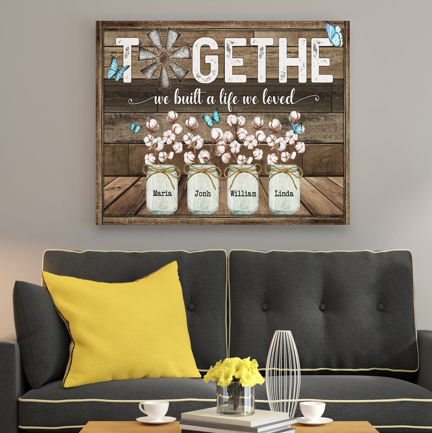 Personalized Family Gifts Together We Built A Life we Love Butterfly Cotton Flower Canvas