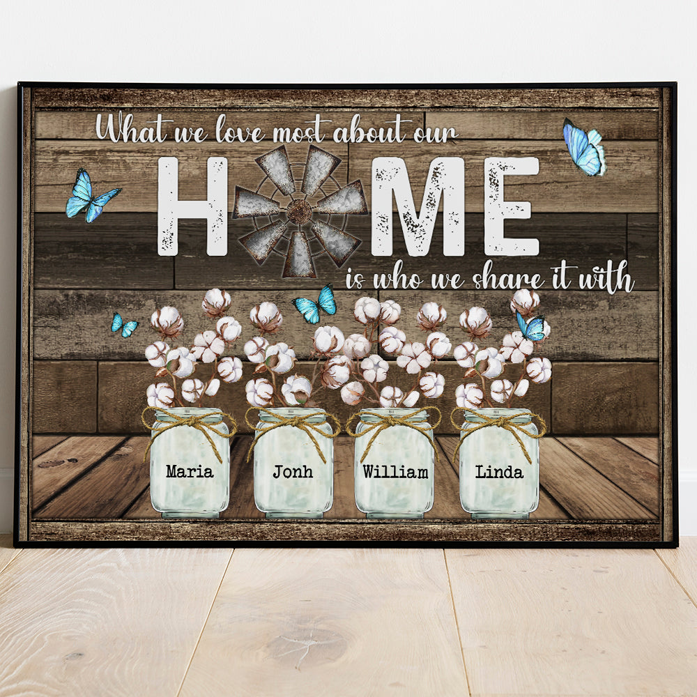 Personalized Family Gifts What We Love Most About Our Home Butterfly Cotton Flower Poster