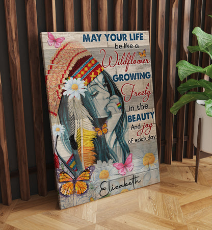 Personalized Hippie Girl Canvas May Your Life Be Like A Wildflower