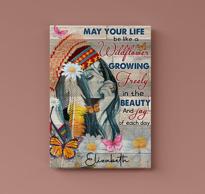 Personalized Hippie Girl Canvas May Your Life Be Like A Wildflower