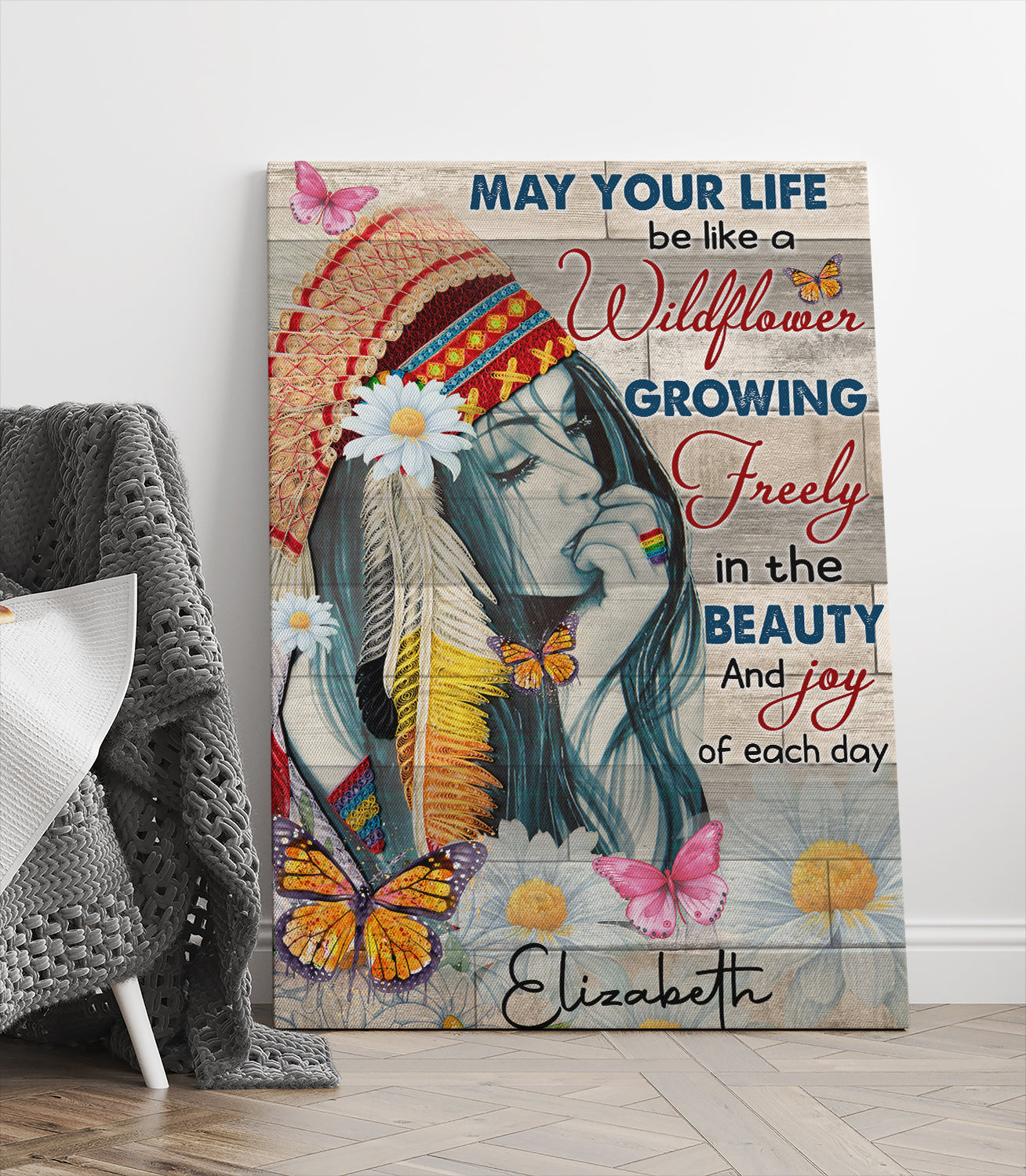 Personalized Hippie Girl Canvas May Your Life Be Like A Wildflower