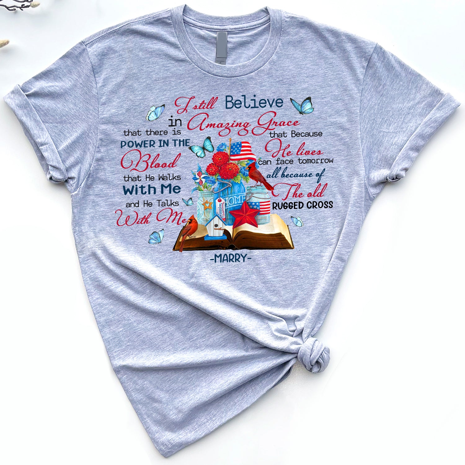 Personalized I Still Believe In Amazing Grace Butterfly And American Flag T-Shirt