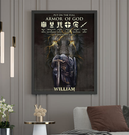 Personalized Man Warrior Of God Put On The Full Armor of God Ephesians 6-10 Framed Matte Canvas