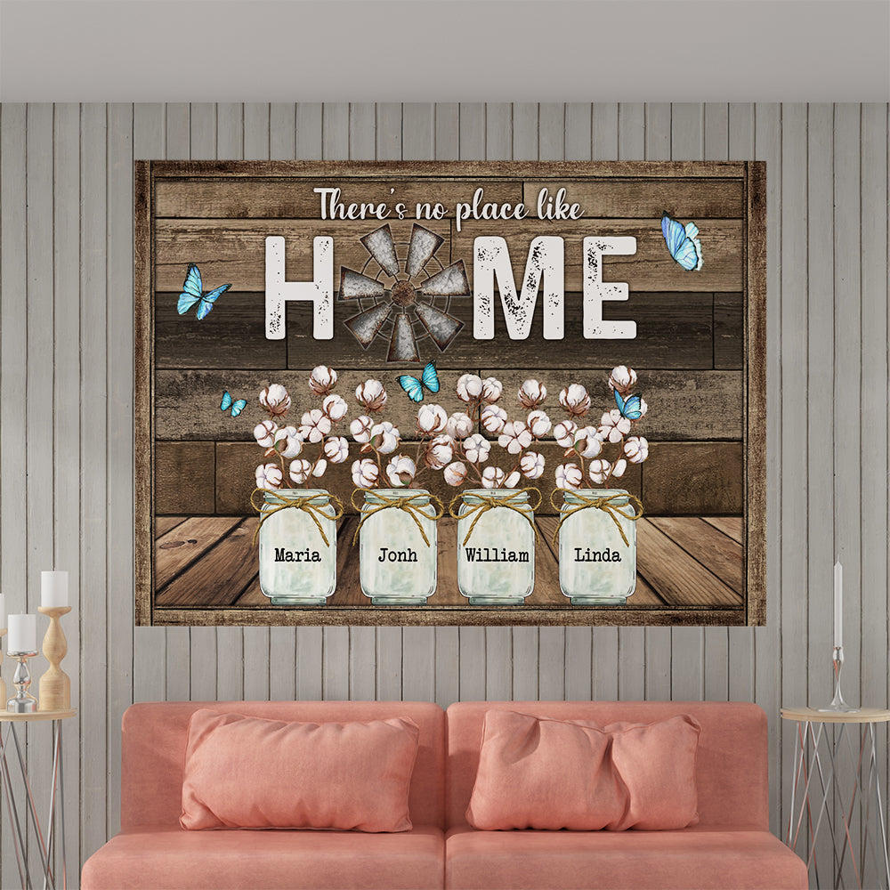 Personalized Family Gifts There's No Place Like Home Butterfly Cotton Flower Canvas