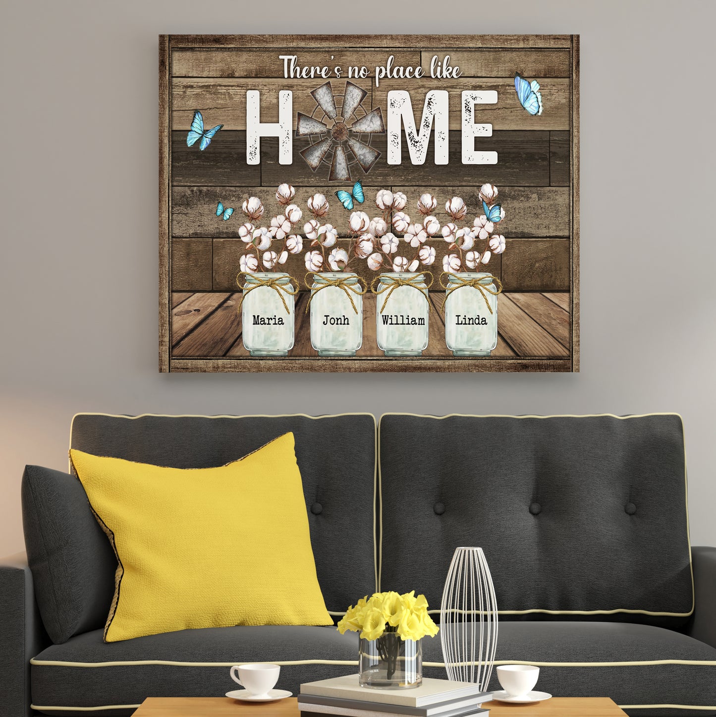 Personalized Family Gifts There's No Place Like Home Butterfly Cotton Flower Canvas