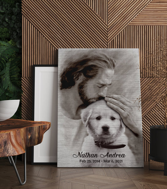 Personalized Custom Photo, Name And Date Safe In God's Hand Gift For Loss Of Dog Canvas