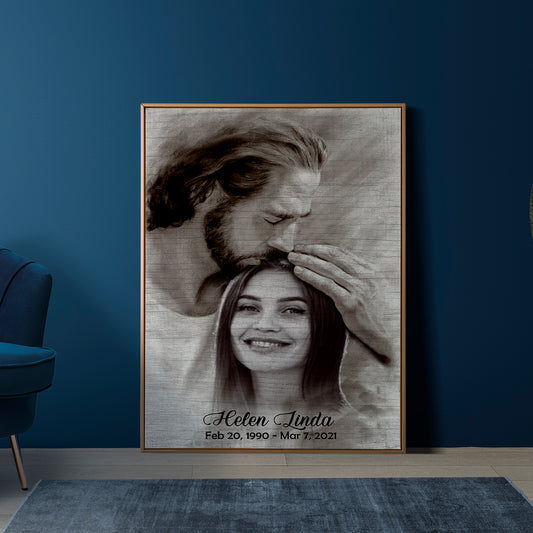 Personalized Custom Photo, Name And Date Safe In God's Hand Gift For Loss Loved One Poster