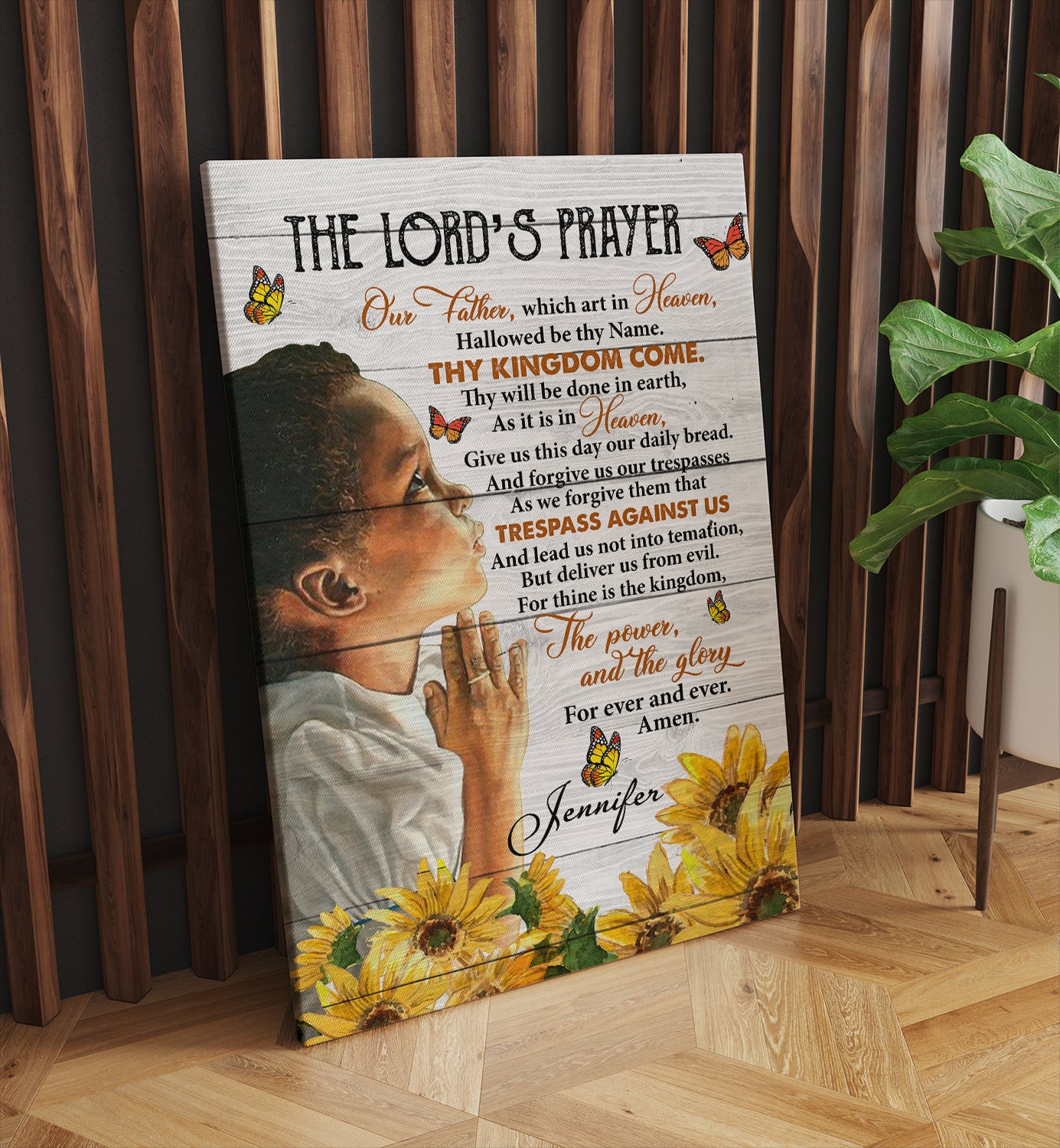 Personalized Framed Lord's Prayer for Boys Wall Canvas Scripture Prayer God Christian African American