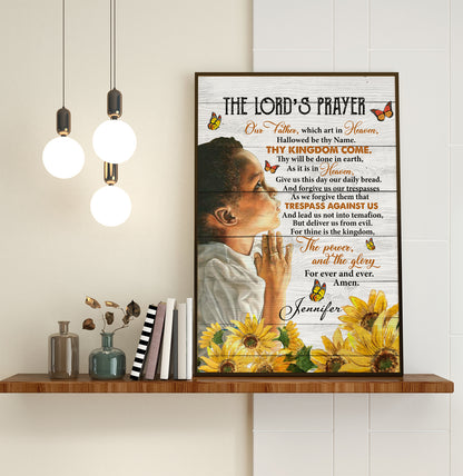 Personalized Framed Lord's Prayer for Boys Wall Poster Scripture Prayer God Christian African American