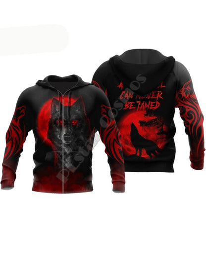 The Red Moon Wolf Native American 3D All Over Print Hoodie and Zip Hoodie