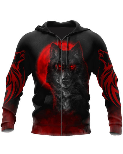 The Red Moon Wolf Native American 3D All Over Print Hoodie and Zip Hoodie