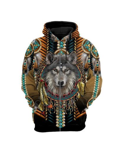 Tribal Native Wolf Dreamcatcher Native American 3D All Over Print Hoodie and Zip Hoodie