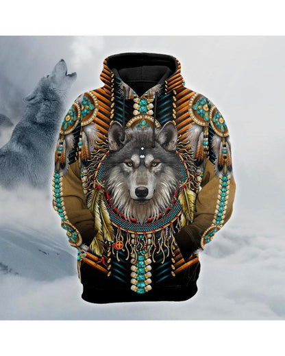 Tribal Native Wolf Dreamcatcher Native American 3D All Over Print Hoodie and Zip Hoodie