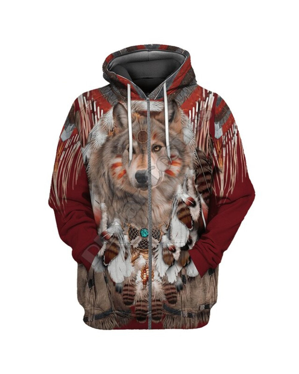 Tribal Native Wolf Red Native American 3D All Over Print Hoodie and Zip Hoodie