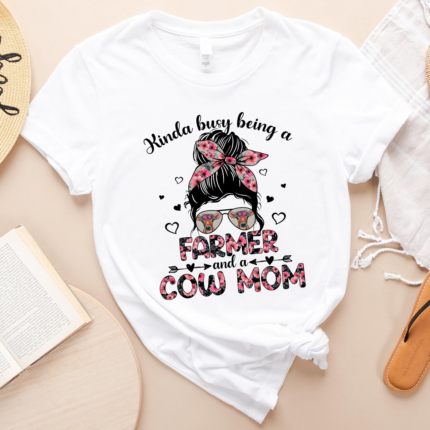 Kinda Busy Being A Farmer And A Cow Mom Sunglass Floral T-Shirt