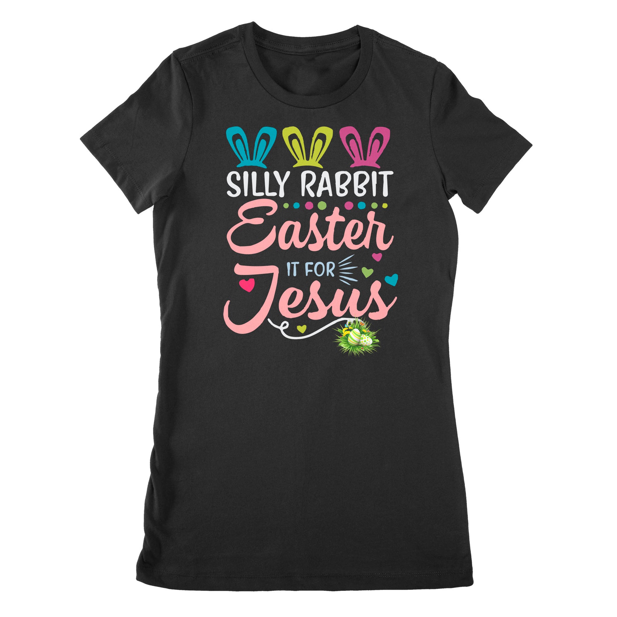 Premium Women's T-shirt - Silly Rabbit Easter Is For Jesus Christians Cross Bunny Easter Eggs Cute