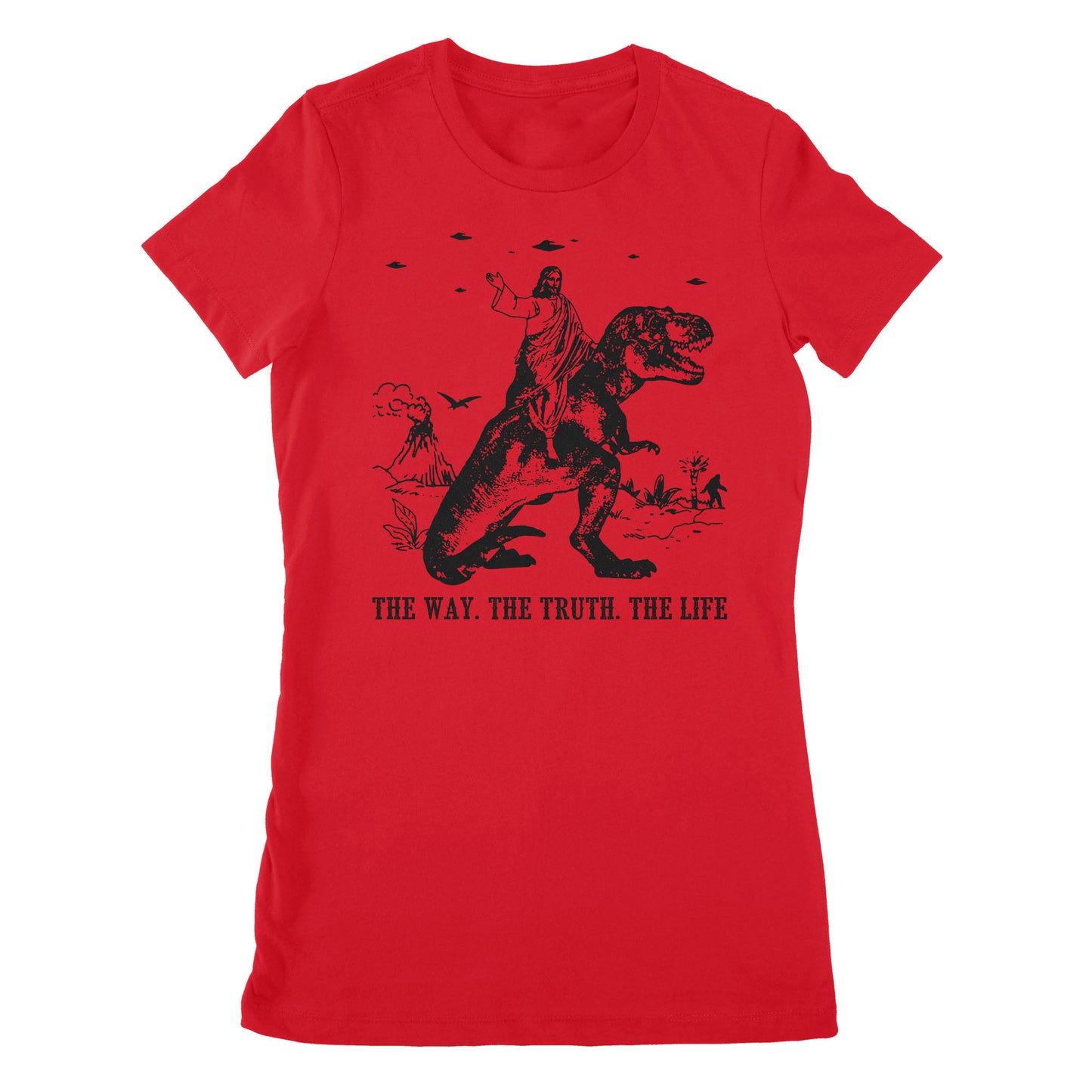 Premium Women's T-shirt - Jesus Riding Dinosaur The Way. The Truth. The Life