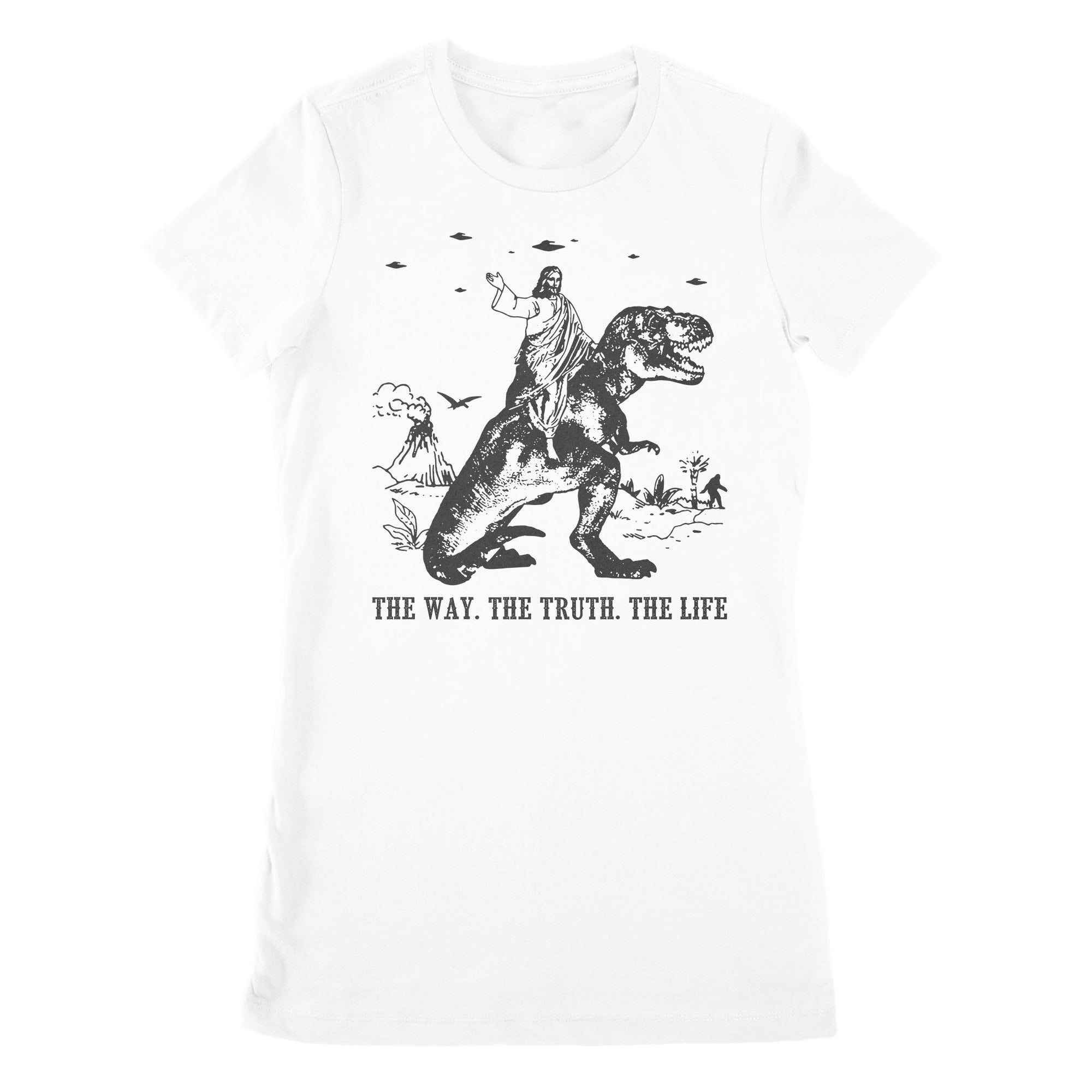 Premium Women's T-shirt - Jesus Riding Dinosaur The Way. The Truth. The Life