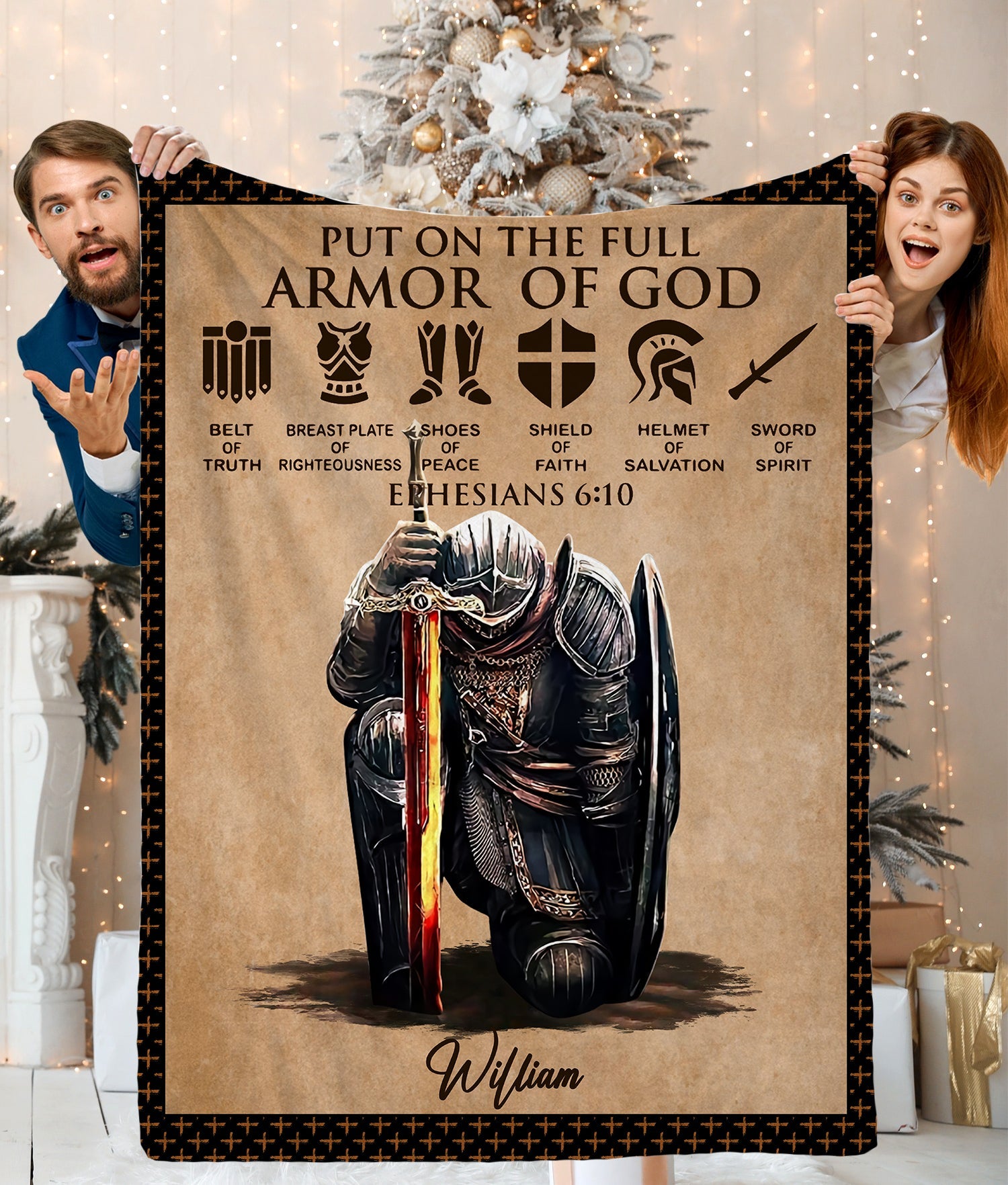 Personalized Man Warrior of God Put On The Full Armor Of God Ephesians 6-10 Blanket