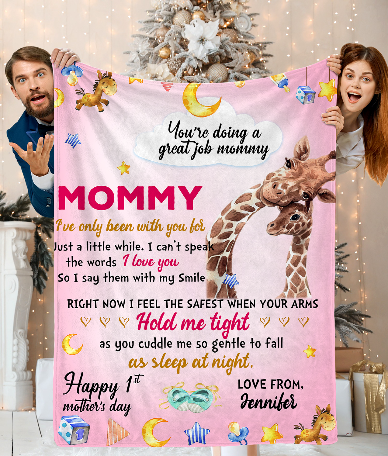Personalized Happy Mother's Day, You're Doing A Great Job Mommy Happy 1st Mothers Day, Gift For Mom, Giraffe Blanket