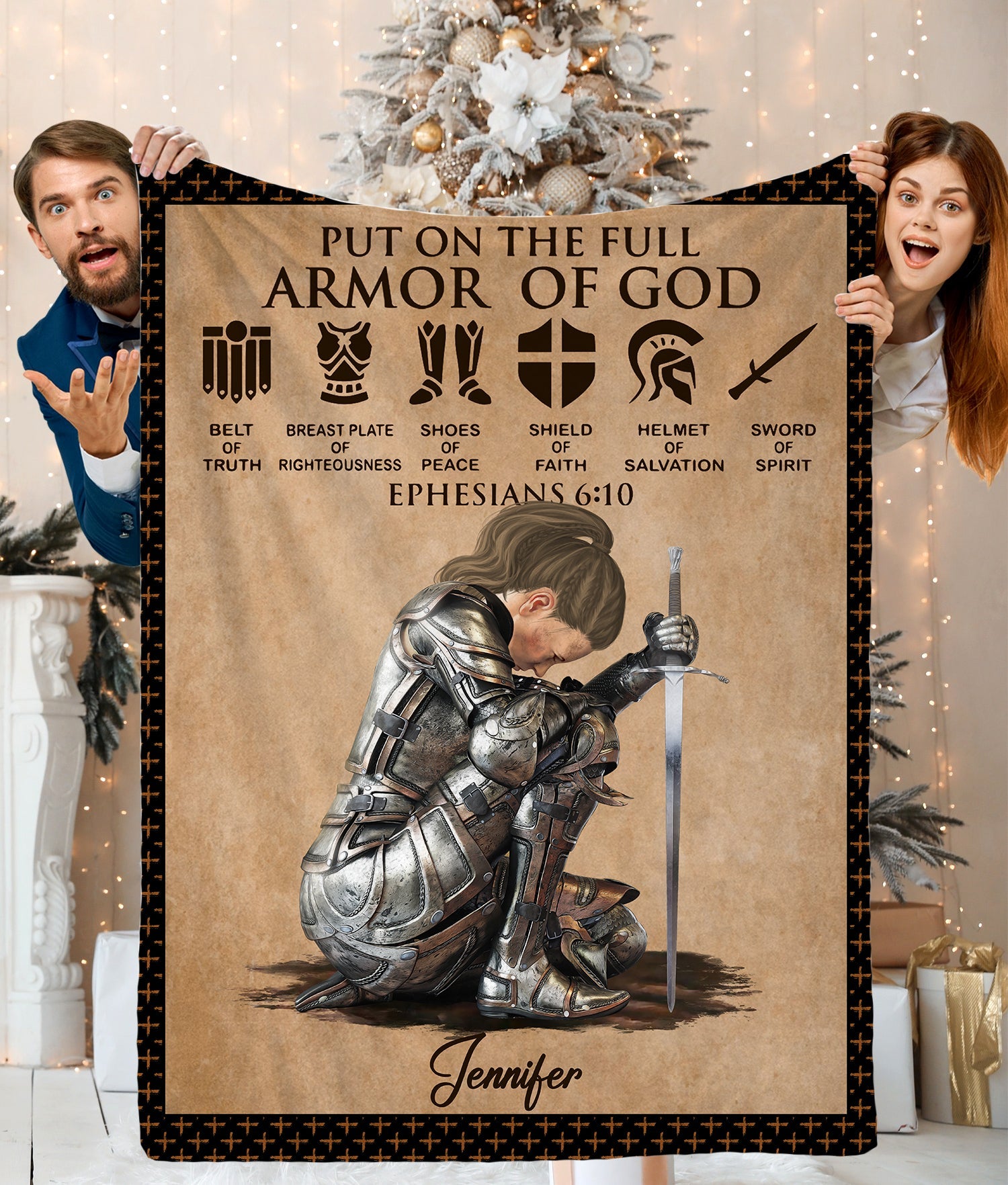 Personalized Woman Warrior Of God of God Put On The Full Armor of God Ephesians 6-10 Blanket