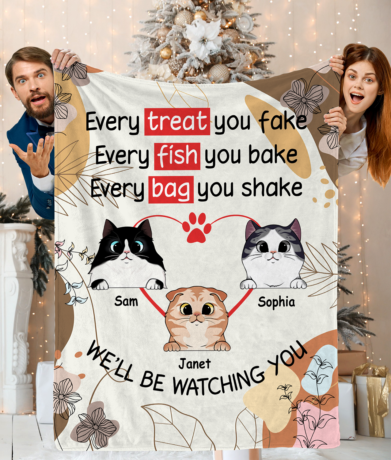 Personalized Custom Cat Blanket, Watching Every Treat You Fake Cats - Blanket