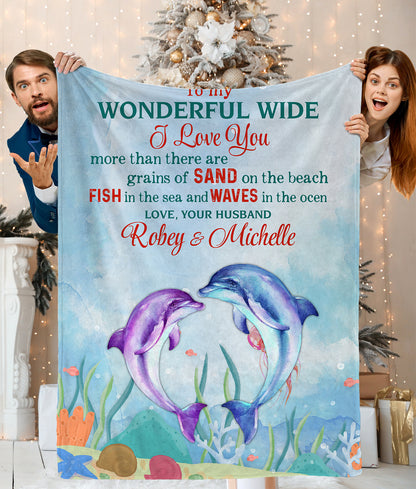 Personalized Custom Name To My Wonderful Wide Your Husband Dolphin Couple Blanket