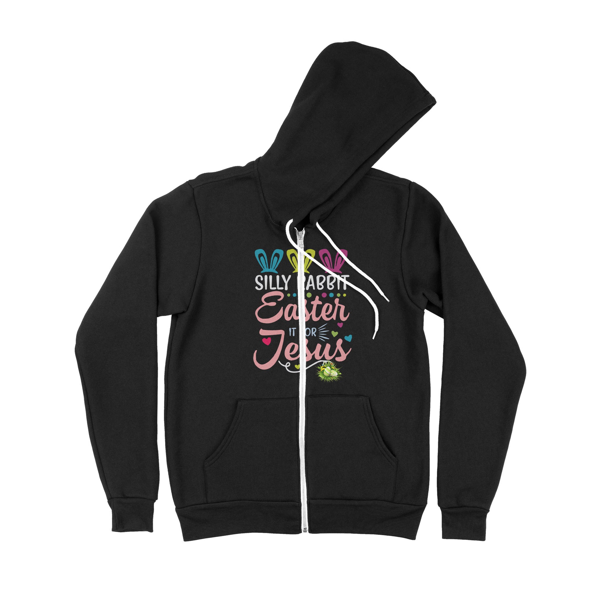 Silly Rabbit Easter Is For Jesus Christians Cross Bunny Easter Eggs Cute - Premium Zip Hoodie