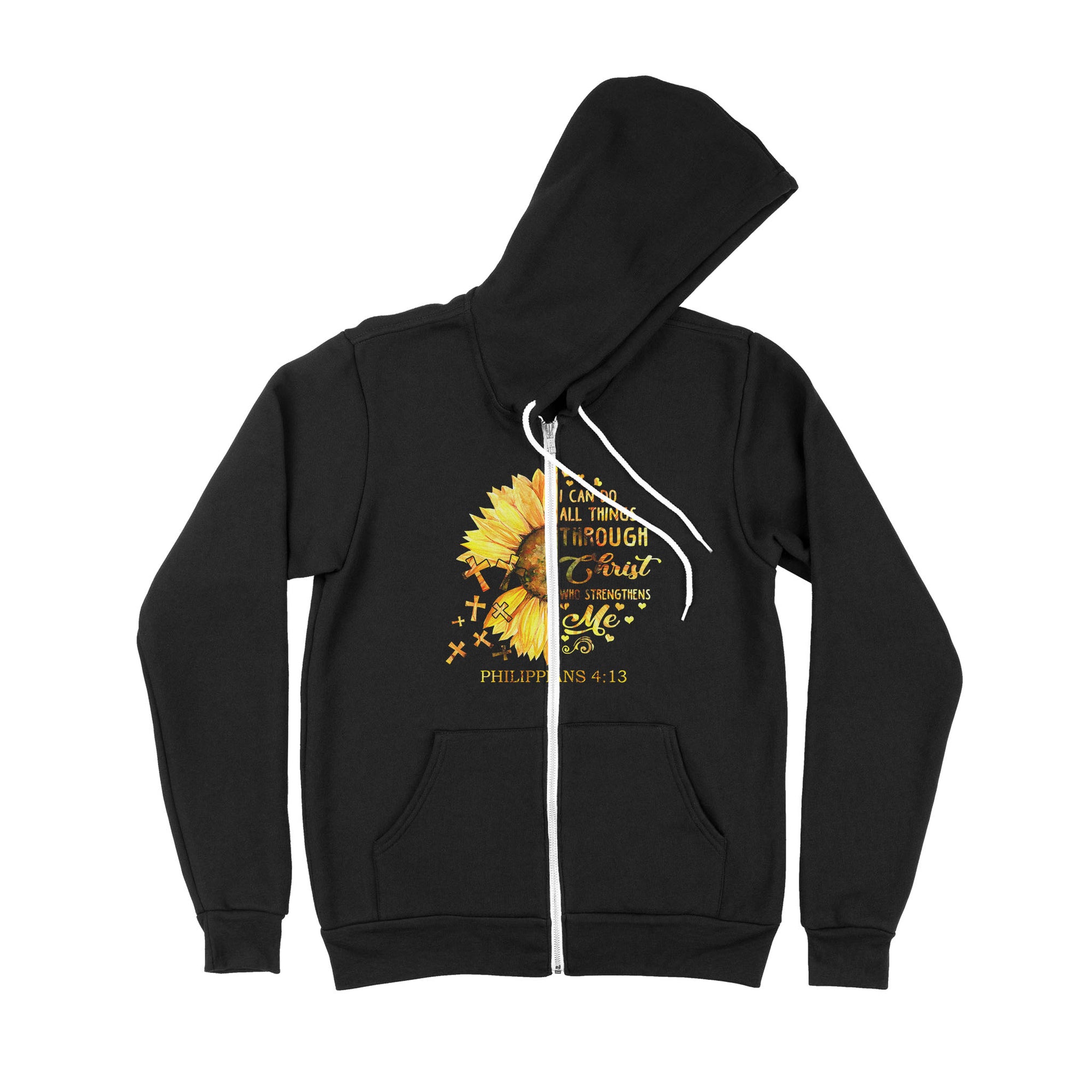 I Can Do All Things Through Christ Who Strengthens Me Daisy Flower - Premium Zip Hoodie