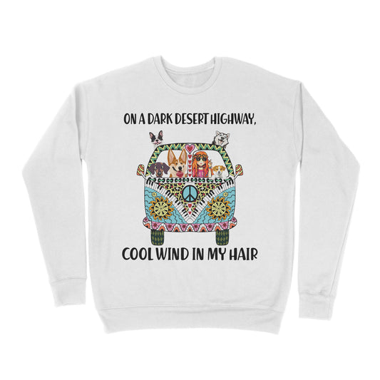 Premium Crew Neck Sweatshirt - On A Dark Desert Highway Cool Wind In My Hair Car Hippie