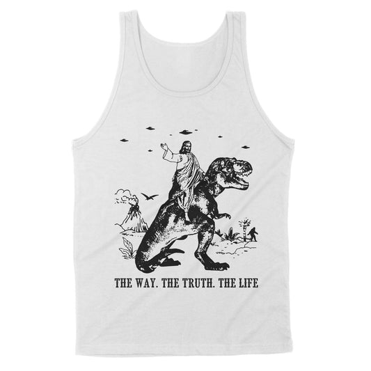 Premium Tank - Jesus Riding Dinosaur The Way. The Truth. The Life