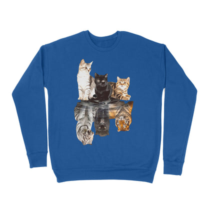 Premium Crew Neck Sweatshirt - The Cats Water Mirror Reflection Tigers