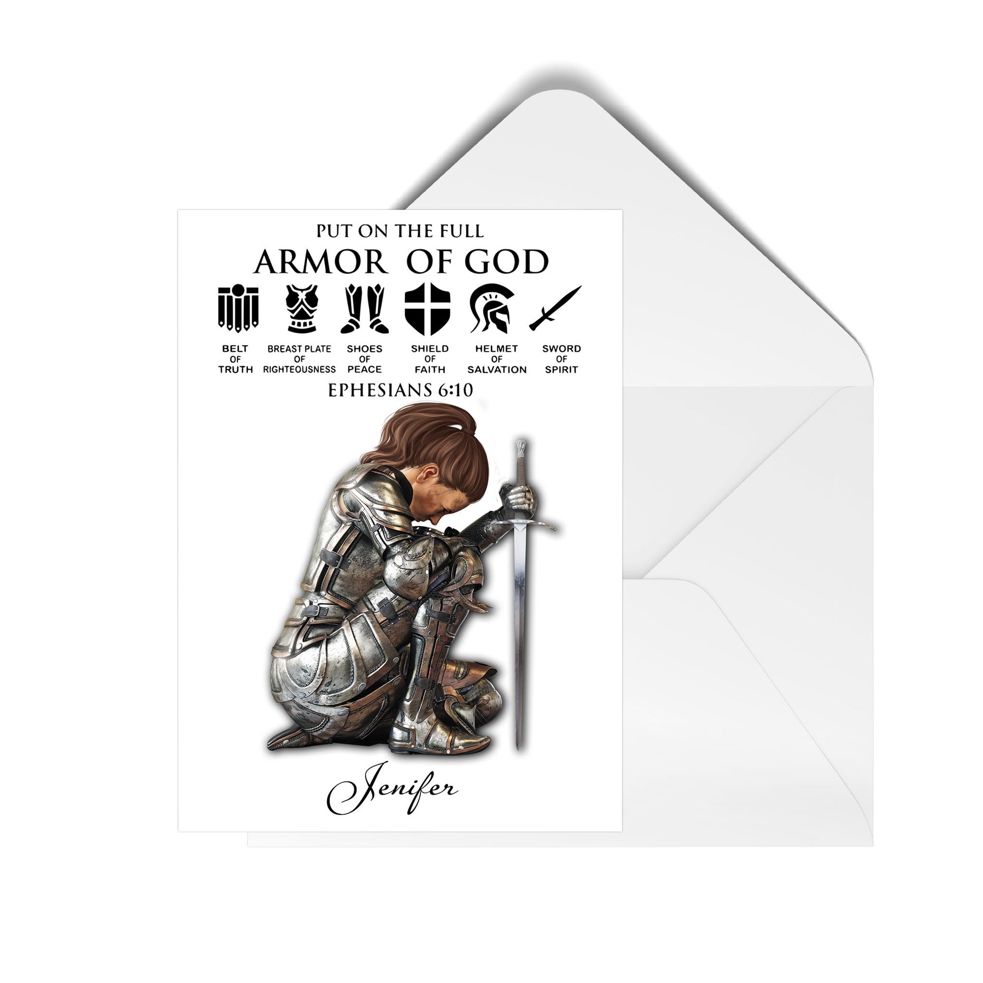 Personalized Woman Warrior of God Put On The Full Armor of God Ephesians 6-10 Postcard (Set of 10)