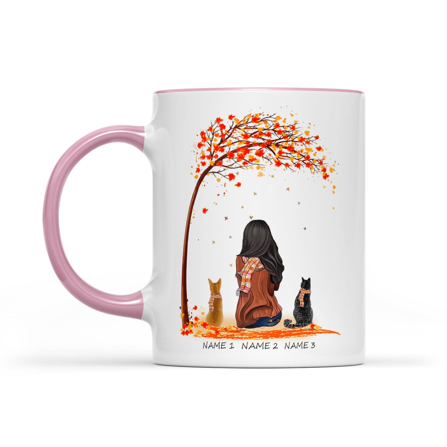 Personalized Girl And Cats Accent Mug