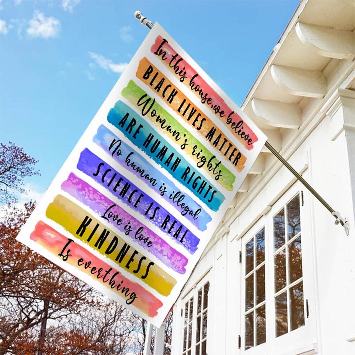 In This House We Believe Double Sided Burlap Outdoor Garden Flag