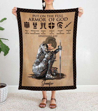 Personalized Woman Warrior Of God of God Put On The Full Armor of God Ephesians 6-10 Blanket