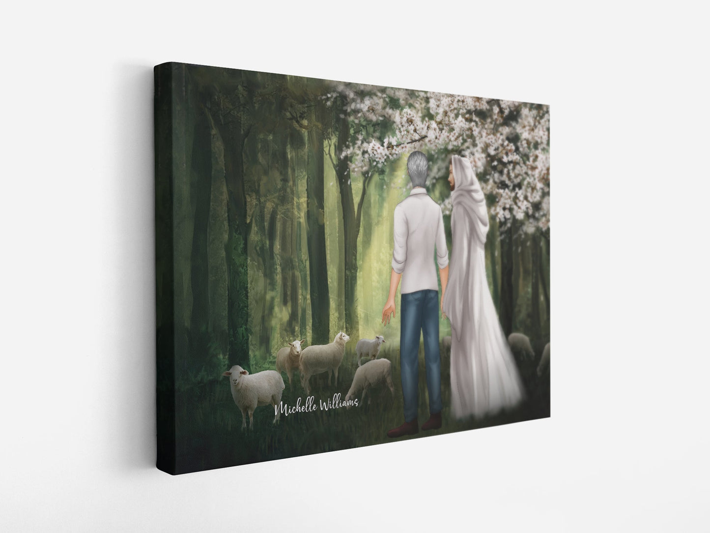 Personalized Man First Day In Heaven Walking With Jesus Among The Lambs Canvas Prints