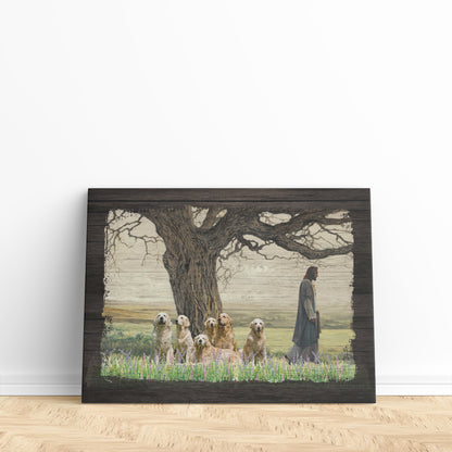 Golden Retriever Dog Walking With God For The Dog Lover Canvas Prints